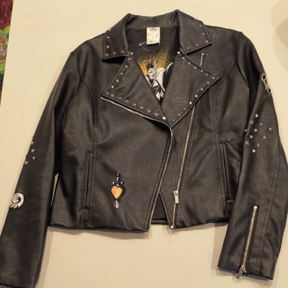 Disney Black Leather Jacket with Studded Accents